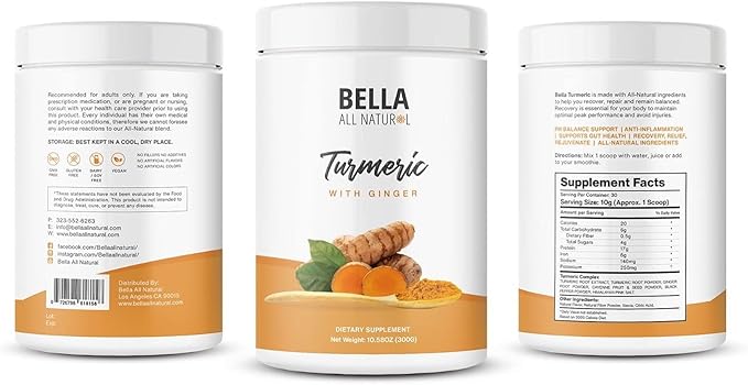 Bella All Natural Turmeric and Ginger Powder - Antioxidant and Improved Digestion (300 Grams)