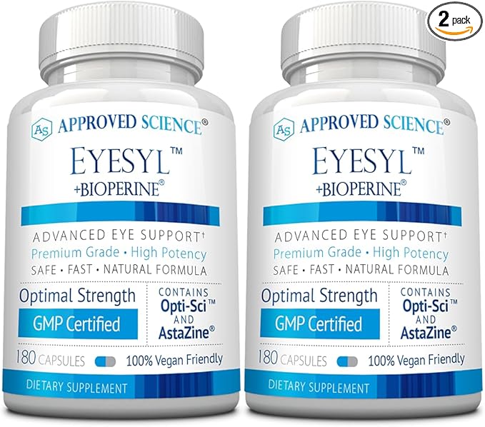Approved Science EyeSyl - Eye Support Supplement - Chromium Picolinate Taurine Lutein Zeaxanthin Bilberry BioPerine - 2 Bottles - 360 Capsules - Made in USA