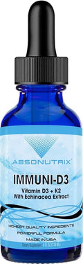 Absonutrix Vitamin D3 K2 Drops 390mg 4 Oz Liquid 302 Servings Made in USA Quick Absorption Quality Potent Ingredients Non-GMO GMP Certified Cruelty-Free Products (Immuni-D3)