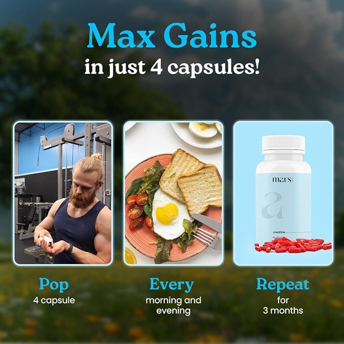 Mars Micronized Creatine Monohydrate Caps: Powered with Shilajit | 100% Pure and Natural | Good Health Company 360 Count (Pack of 3)