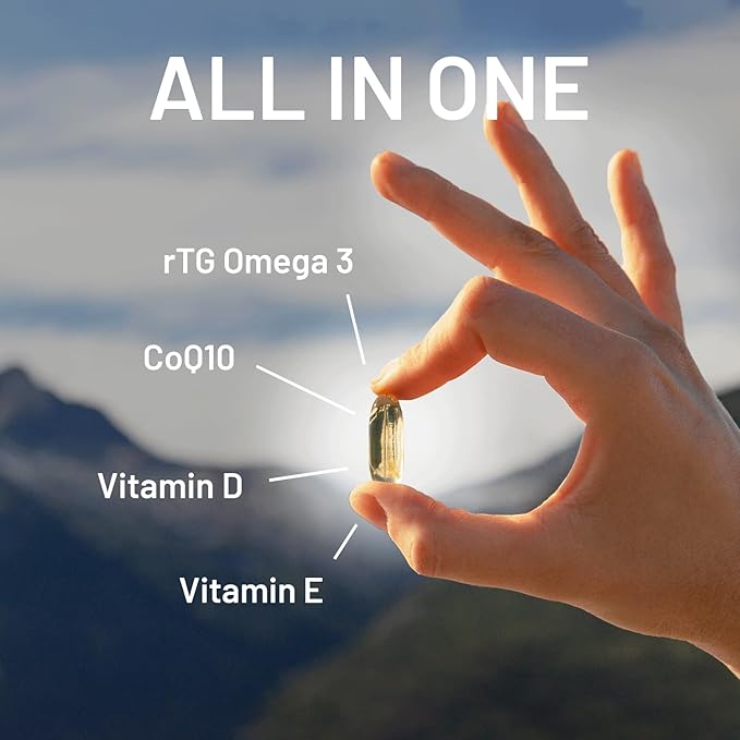 rTG Omega 3 Norwegian Fish Oil with CoQ10 Dietary Supplement- Heart Health &amp Antioxidant Support with Vitamins D &amp E – 2000 mg Sustainably Sourced – Super rTG Omega 3 180 Softgels by CGM Labs