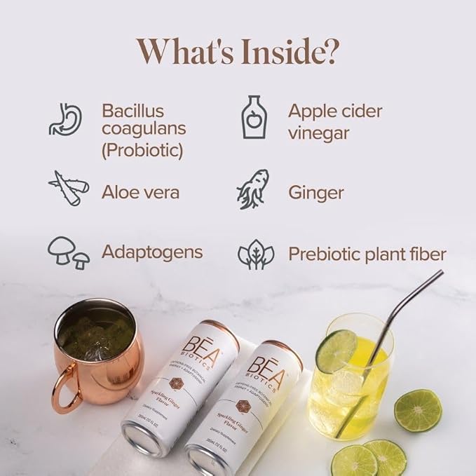 Isagenix BEA Biotics - Caffeine-Free Botanical Energy Drink - Supports Gut &amp Digestive Health - Aids Healthy Metabolism - Good Source of Fiber - Sparkling Ginger 12 fl oz