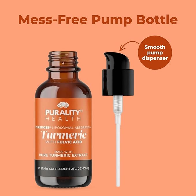 PURALITY HEALTH Liquid Turmeric with Fulvic Acid Liposomal Enhanced Absorption Vegan Formula | Easy-to-Use Pump for Liquids Supports Joint Health &amp Daily Wellness Month Supply