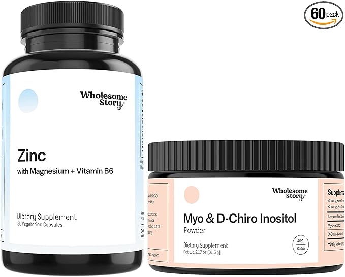 Zinc Magnesium + Myo &amp D Chiro Inositol | Zinc Magnesium Glycinate Vitamin B6 + Myo &amp D-Chiro Inositol Powder Bundle | Hormonal Balance Immune System &amp Ovarian Function Support | 30 Se