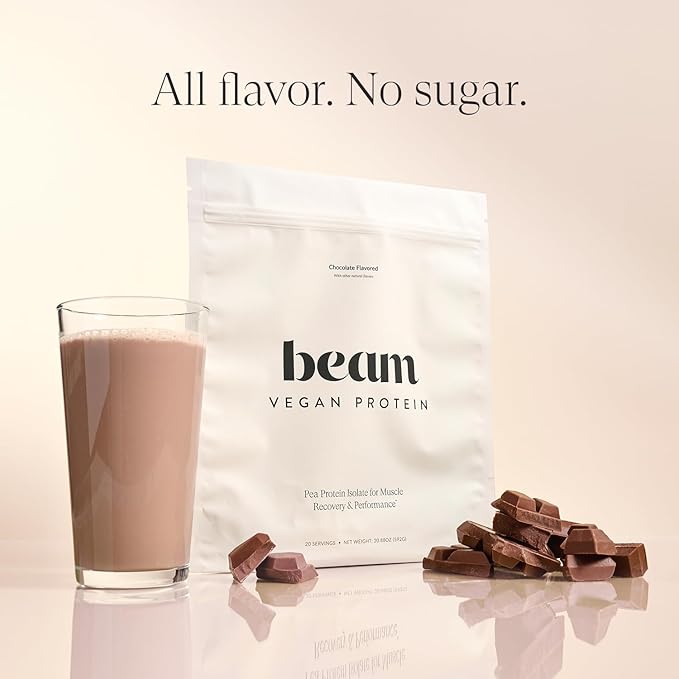 Beam Vegan Protein Powder – Organic Pea Protein Isolate 20g Plant-Based Protein per Serving Third-Party Tested No Added Sugar Dairy Free Soy Free Gluten Free 20 Servings Chocolate