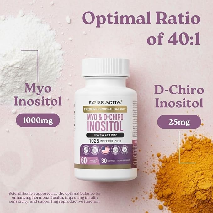 Swiss Activa+ Labs Myo Inositol &amp D-Chiro Inositol Supplement – 40:1 Ratio – Women’s Hormone Support – Supports Overall Menstrual Health &amp Metabolic Wellness – 30 Day Supply