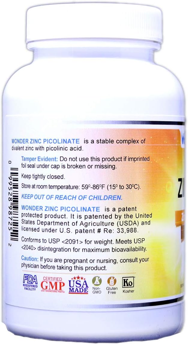 Wonder Laboratories Zinc Picolinate 50 mg | Zinmax™ Top Form of Zinc in Terms of Absorption for Immune Support 250 Capsules