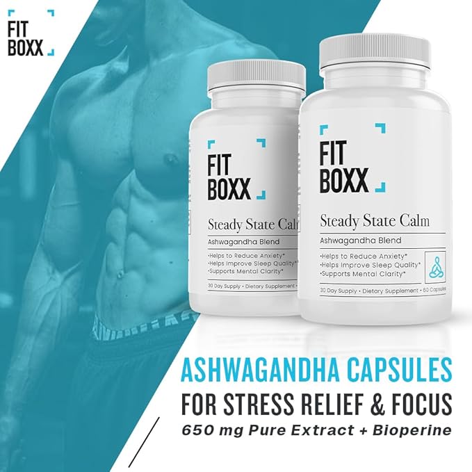 SteadyState Calm | 650mg Ashwagandha with BioPerine | Stress Relief Mood Balance &amp Cortisol Support | Vegan | Non-GMO | 60 Capsules