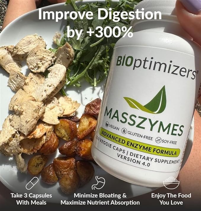BiOptimizers Magnesium Breakthrough 4.0 (60 Capsules) &amp MassZymes 4.0 (250 Capsules) - Natural Sleep Brain and Digestive Health Support Supplement Bundle
