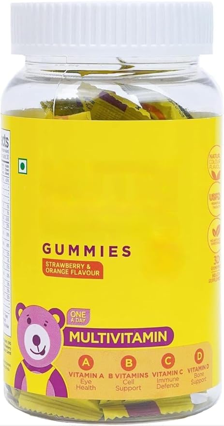 Kids Multivitamin Gummies with Vitamins A C B D and Zinc 30 Gummy Chewable Bears Strawberry and Orange Flavour Supports Daily Wellness and Immune System Support