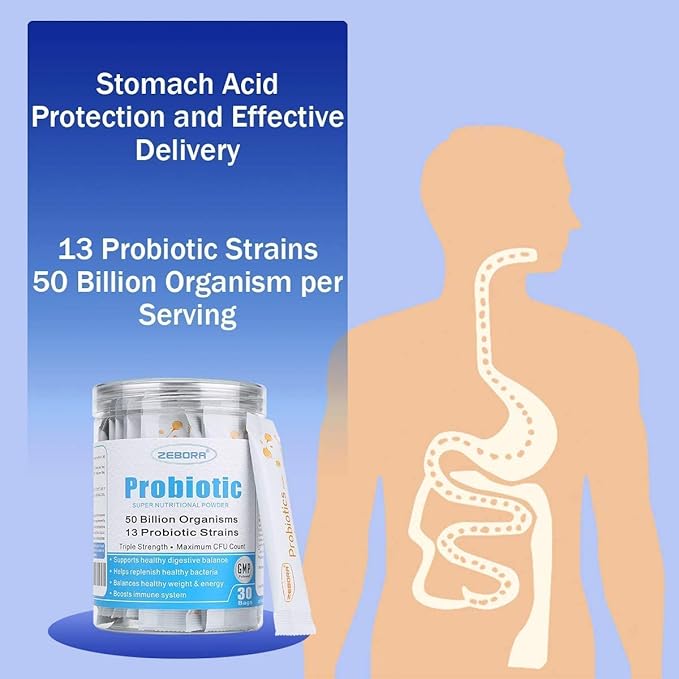ZEBORA Probiotics for Women Men and Kids Age 3+ Prebiotics and Probiotics Powder for Digestive and Immune Health – Support Healthy-Respiratory-System Gluten Free and Non GMO 30 Bags