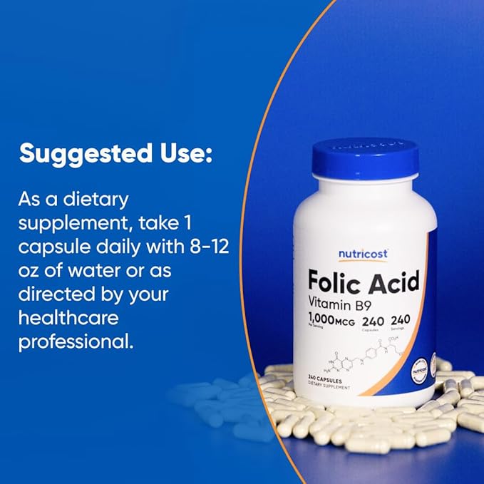 Nutricost Folic Acid (Vitamin B9) 1000 mcg 240 Capsules (Pack of 2)