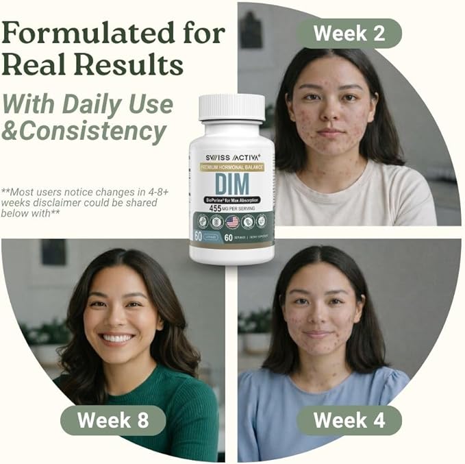 Swiss Activa+ Labs DIM Supplement – Hormone Balance for Women &amp Men – Estrogen Supplement for Women and Men– Supports Hormonal Acne &amp Menopause Symptoms| Gluten Free Non-GMO &amp Vegan – 120