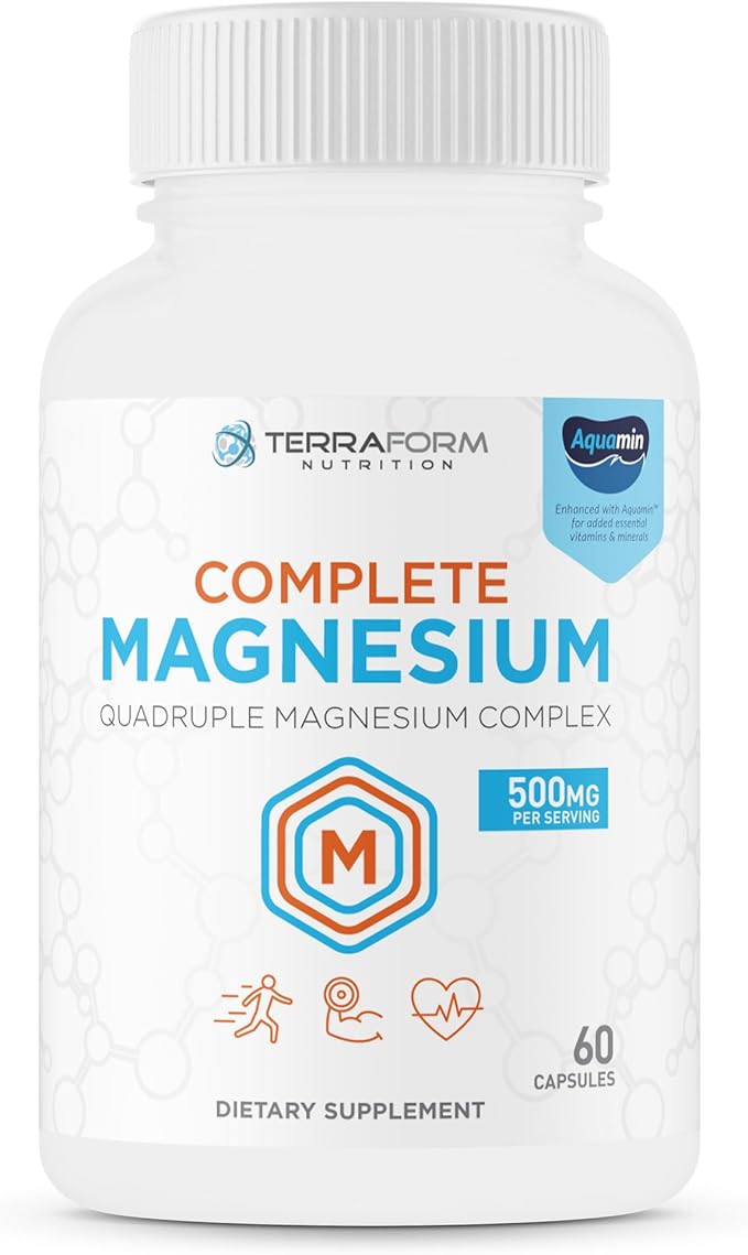 Terraform Nutrition Complete Magnesium Complex - 4 Forms of Magnesium (Glycinate Malate Oxide &amp Citrate) Plus Aquamin for Support of Muscles Sleep Energy &amp Relaxation - 60 Capsules