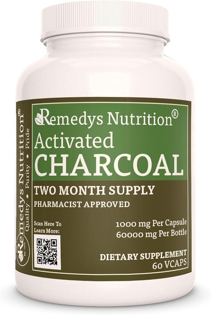 Remedy's nutrition Activated Charcoal | 1000 mg 60 Vegan Capsules Dietary Supplement