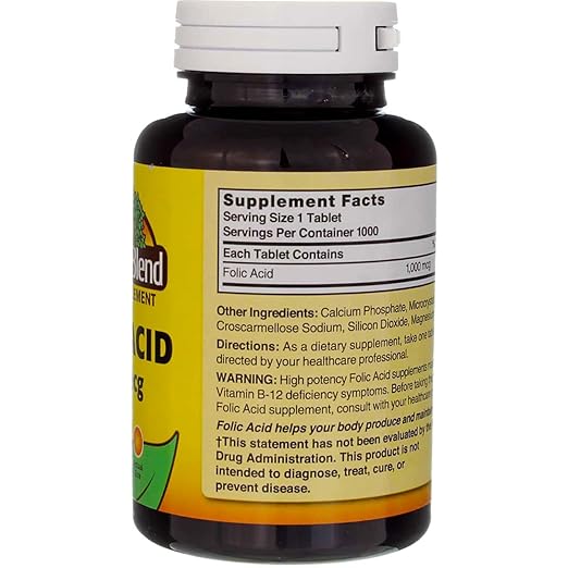 Nature's Blend Folic Acid 1000 mcg - 1000 Tablets Pack of 3