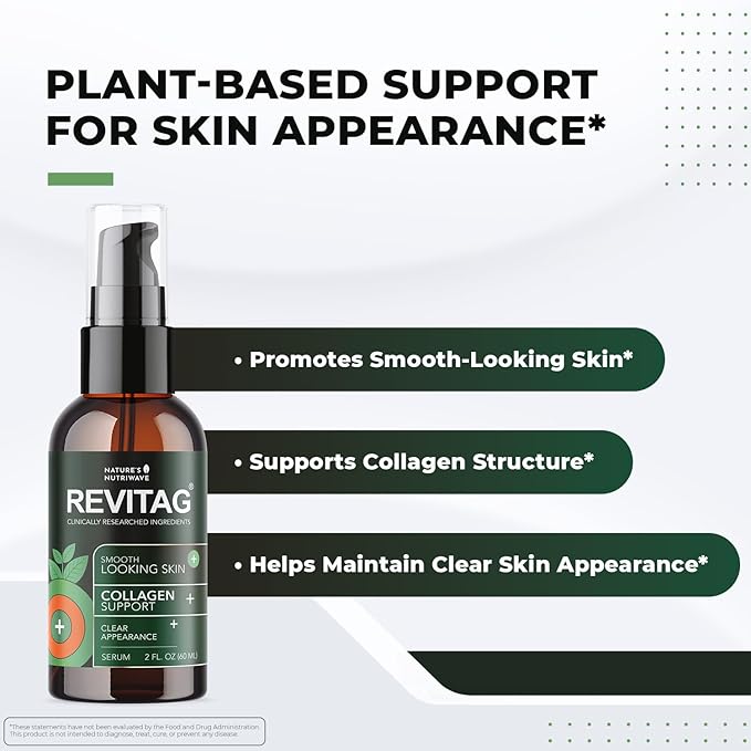 ReviTag Skin Serum – Natural Formula for Smooth Skin and Collagen Support – Non-GMO Easy to Use Made in GMP Facility Made in USA - 2 Fl. Oz 3 Month Supply