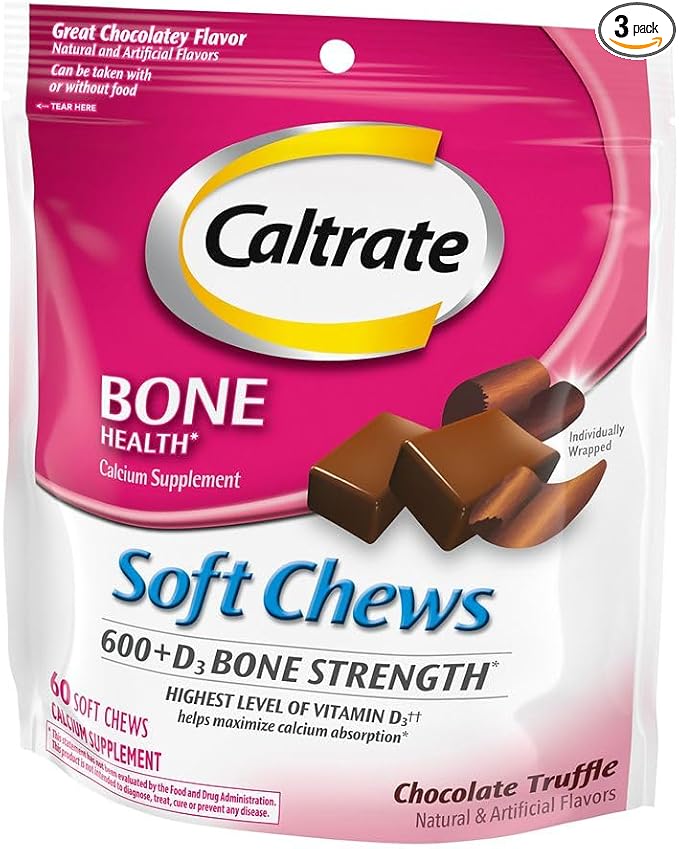 Caltrate Calcium &amp Vitamin D Soft Chews Chocolate Truffle 60 Each (Pack of 3)