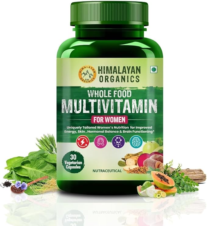Whole Food Multivitamin for Women with Vitamin B1 B2 B3 B5 B6 B7 B9 B12 C D E Calcium Magnesium Zinc | - 30 Veg Capsules (Pack of 1)