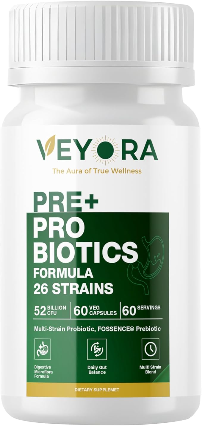 26-Strain Pre + Probiotic Capsules 52 Billion CFU FOSSENCE® Prebiotic Fiber Blend