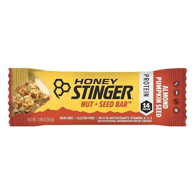 Honey Stinger Nut + Seed Bar Almond Pumpkin Seed Protein Packed Food for Exercise Endurance Performance and Recovery Sports Nutrition Snack Bar for Home &amp Gym Post Workout 12 Pack