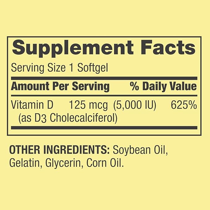 Bundle: Spring - Valley Vitamin D3 Supplement 125 mcg (5000 IU) 250 Softgels + Weekly Pillbox