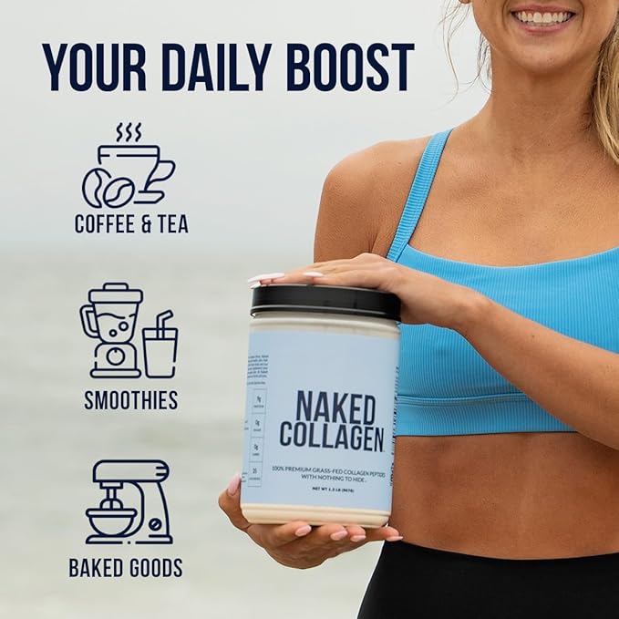 NAKED Caramel Collagen Peptides Protein Powder 25 Servings Pasture-Raised Grass-Fed Hydrolyzed Collagen Supplement Paleo Friendly Non-GMO Keto Gluten Free 20oz