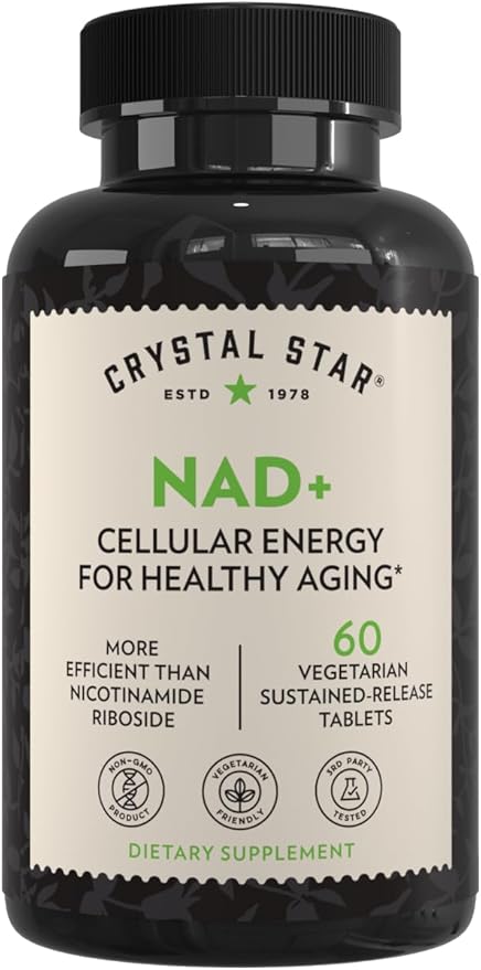 Crystal Star NAD+ (60 Tablets) - Patented NAD for Cellular Energy &amp Healthy Aging - Clinically-Proven More Efficient Than Nicotinamide Riboside - 30 Day Supply - Non-GMO