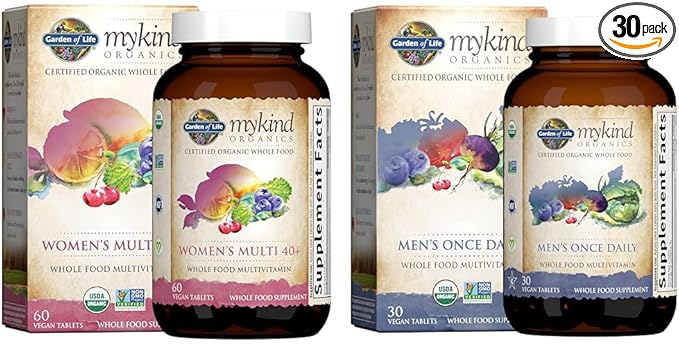 Garden of Life Organics Vitamins for Women 40+ - 60 Tablets &amp Organics Multivitamin for Men - Men's Once Daily Whole Food Vitamin Supplement Tablets Vegan 30 Count