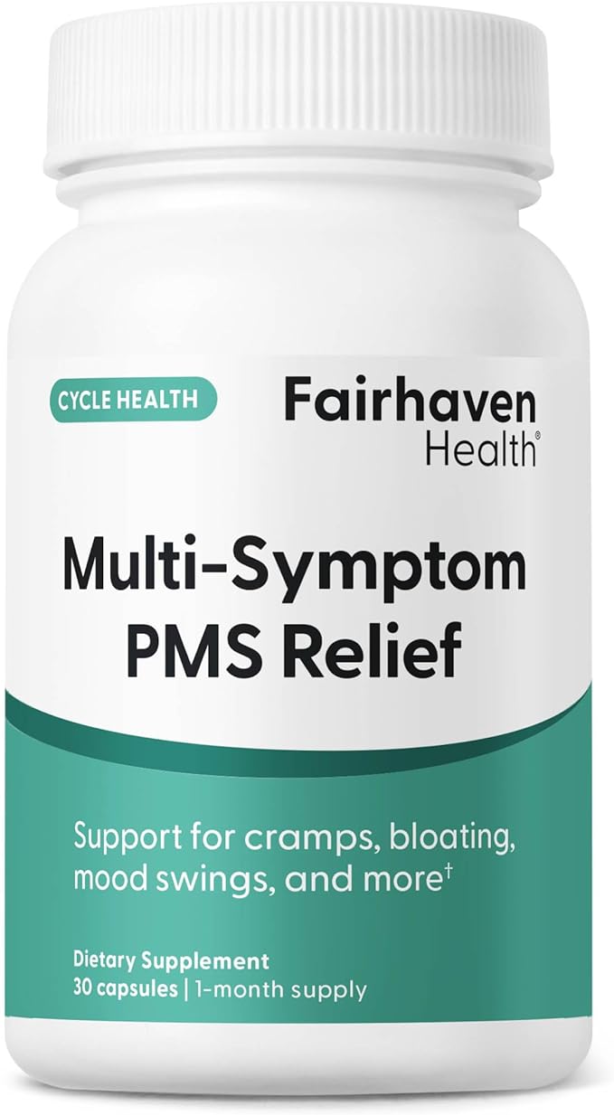 Fairhaven Health Multi-Symptom PMS Relief for Women | PMS Support Supplement for Women | Relief from Cramps Bloating | Vegan | 30 Capsules
