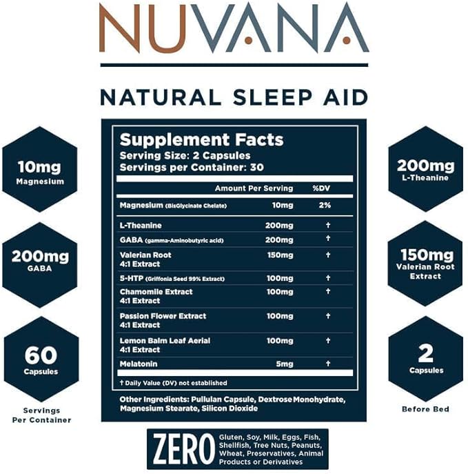Shut Eye Natural Sleep Aid Supplement for Adults | 5mg Melatonin | Helps Relax and Promote Natural Deep Sleep with Valerian Root Chamomile &amp Magnesium | Vegan &amp Non-GMO | 60 Capsules