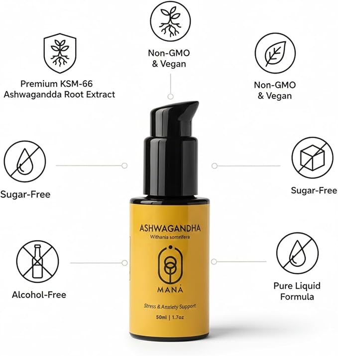 Ashwagandha Liquid 50 ml - Organic KSM-66® Ashwagandha Root Extract - Liquid Herbal Supplement Non-GMO Glueten-Free with a Convenient Pump for Easy Daily use