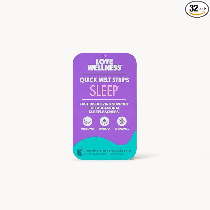 Love Wellness Sleep* Quick Melt Strips - Fast-Dissolving Sleep Support with Melatonin and Calming Botanicals - Promotes Restful Sleep* - No Water Needed - Vegan and Sugar-Free - 32 Strips