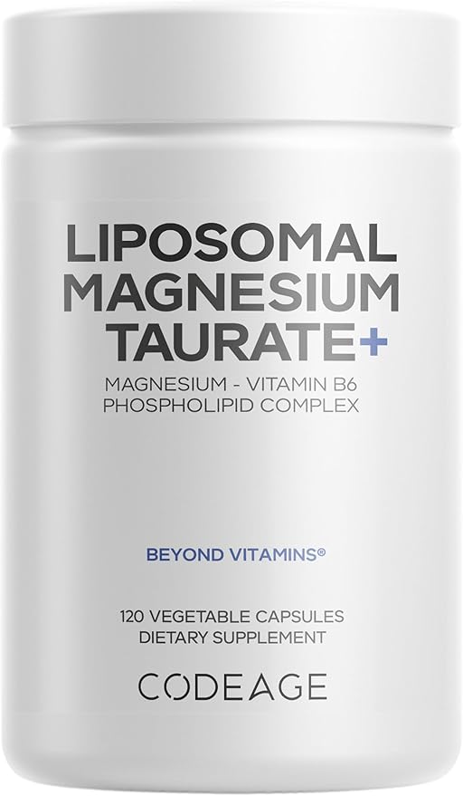 Codeage Liposomal Magnesium Taurate+ Supplement - Magnesium Taurate Vitamin B6 as Pyridoxal 5-Phosphate 2-Month Supply - Liposomal Delivery Vegan Non-GMO Gluten-Free 120 Capsules