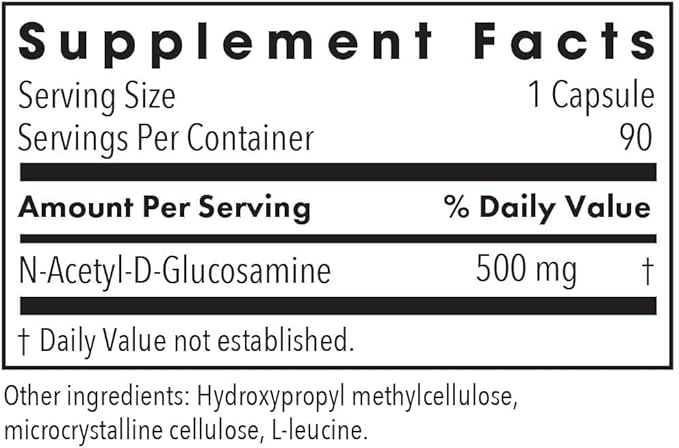 Allergy Research Group N-Acetyl D-Glucosamine 500mg - NAG Supplement Joint Support Glucosamine Sulfate Joint Health Formula Motility Activator Vegan Non-Sulfur Vegetarian Capsules - 90 Count