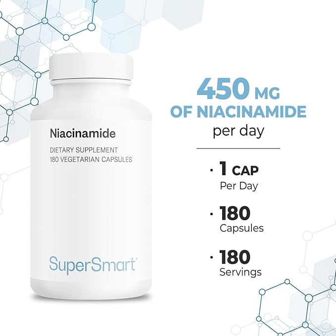 Supersmart - Niacinamide Supplement 2000mg per Day (Nicotinamide) - Flush Free Vitamin B3 Niacin | Non-GMO &amp Gluten Free - 180 Vegetarian Capsules