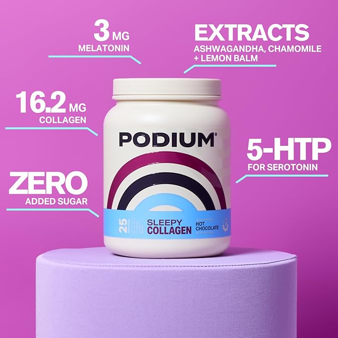 Podium Nutrition Sleepy Collagen with Melatonin Hot Chocolate 25 Servings Collagen Protein Gluten Free Soy Free