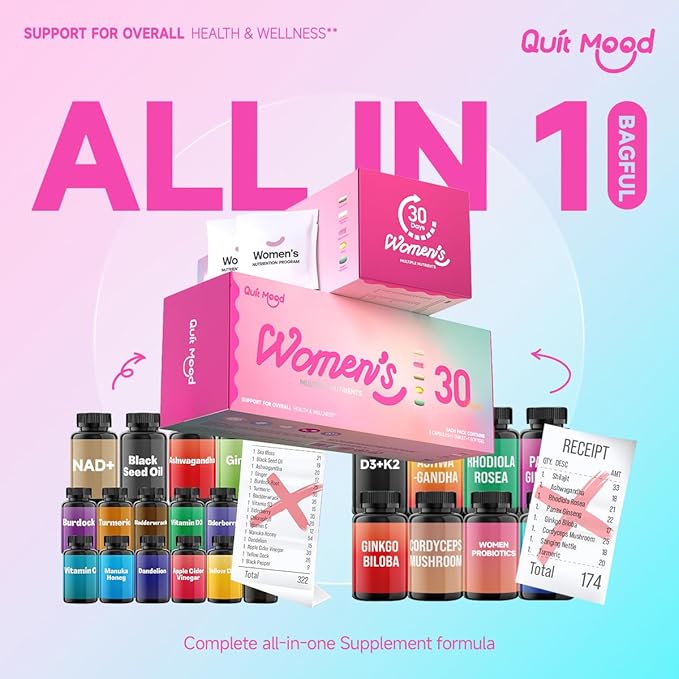 Multivitamin for Women Daily Vitamin Packs for 30 plus with D3+K2 NR1000 Probiotics &amp Ashwagandha | Supplement for Beauty Stress Relief Bone &amp Heart Health Energy Gut &amp Hormone Balan