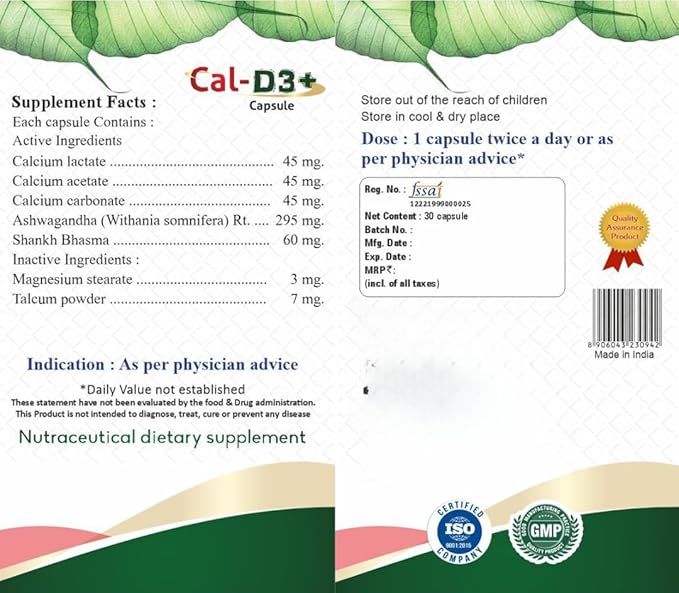 Cal D3+ Capsule for Calcium Supplement Highly Absorbed Essential for Strong &amp Healthy Joints 60 Counts