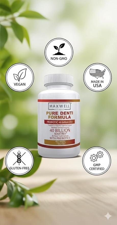 Pure Denti Pro Formula Probiotic 40 Billion CFU with Prebiotics Dental Health Bad Breathe Solution 60 Capsules 30 Day Supply (1)