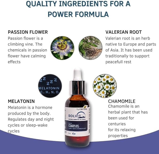 Solvit - Promotes Restful Sleep and Peaceful Nights - Relax and Calm Mind - Melatonin - Passion Flower - Valerian Root - Chamomile - Oil Drops 2 oz