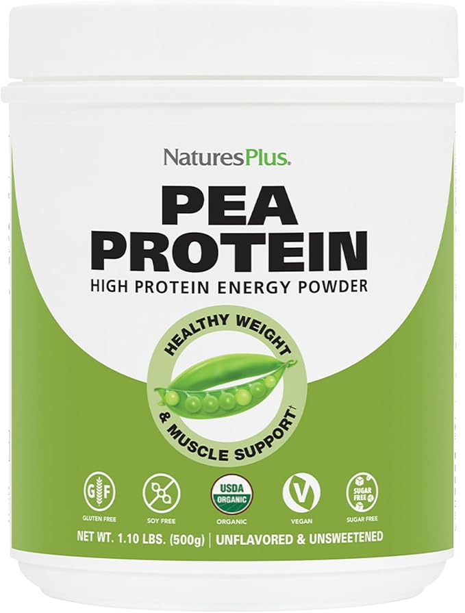 NaturesPlus Organic Pea Protein - 1.1 lb - Plant-Based Drink Powder - Supports Energy Recovery &amp Weight Management - Non-GMO Sugar Free Allergen Free Gluten Free Vegan - 25 Servings