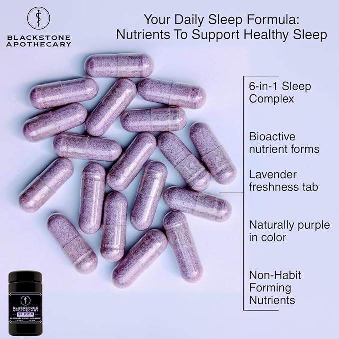 Sleep Supplement - Nutrient-Based - Magnesium Glycinate L-Theanine GABA Active B6 (P5P) Zinc Glycinate - in Black Glass Jar - Natural Lavender Scent - by Blackstone Apothecary