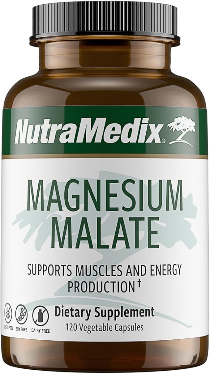 NutraMedix Magnesium Malate Energy Supplements - Bioavailable Magnesium for Sleep Immune Support &amp Joint Health - Vegan Non-GMO &amp Gluten-Free Magnesium Supplements (120 Vegetarian Capsules)