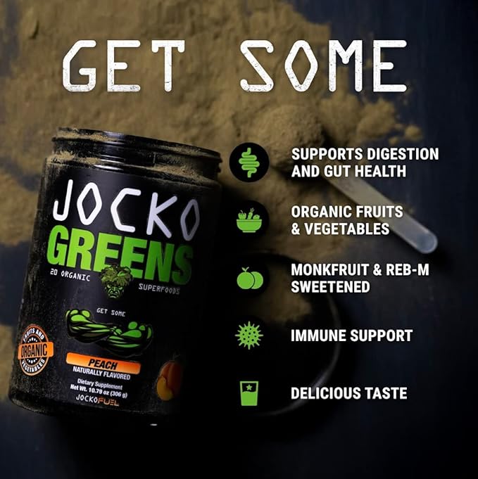 Jocko Fuel Whey Protein Powder Chocolate Daily Greens Peach