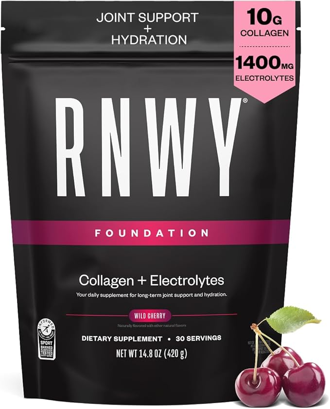 Foundation Collagen Peptides + Electrolytes Powder 10g Hydrolyzed Collagen Multivitamins | Joint &amp Hydration Support for Endurance Athletes | Sugar-Free 30 Servings Wild Cherry