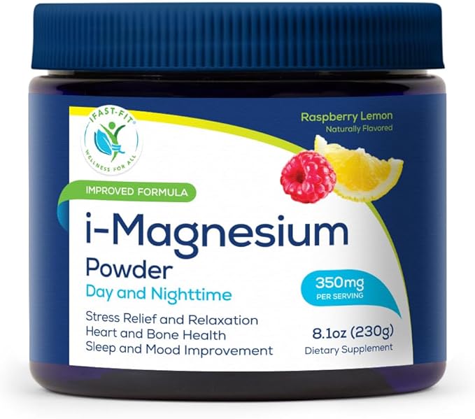 Ifastfit i-Magnesium Powder Blend of Citrate Malate and Glicynate Supplement with Trace Mineral Complex Raspberry Lemon Flavor Highly absorbable Stress Constipation
