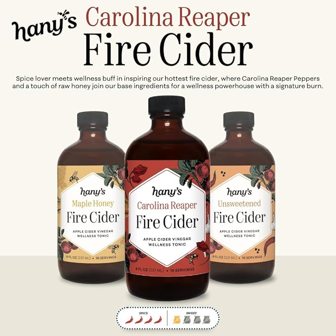 Hany's Harvest Carolina Reaper Fire Cider – 16 fl oz Glass Bottle | All-Natural Small-Batch Handcrafted Non-GMO Gluten-Free