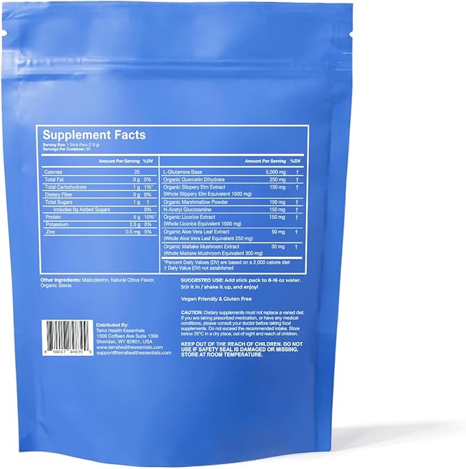 Terra Health Essentials Solusticks Gut - Leaky Gut Supplement - Complete Stomach Lining Repair Digestive Support &amp Muscle Recovery - Slippery Elm Licorice L Glutamine Powder - Orange 30 Sticks