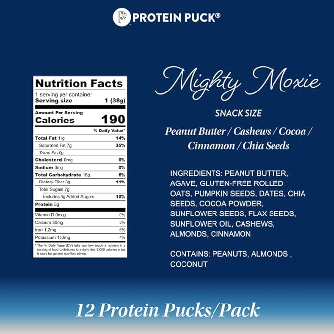 Protein Puck Vegan Plant based Protein Bar – Natural Healthy Snack Bars 12 Count 1.34oz Mini Gluten Free Dairy Free No GMO Kosher – Mighty Moxie – Cocoa Cashew Cinnamon Sport Nutrition